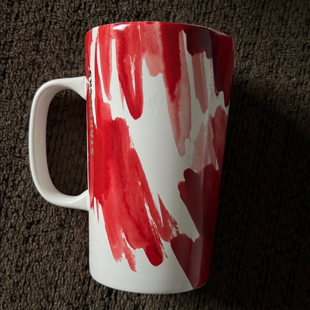 Starbucks 2014 Red Watercolor Gold Circle 16oz Ceramic Coffee Mug - Picture 2 of 4